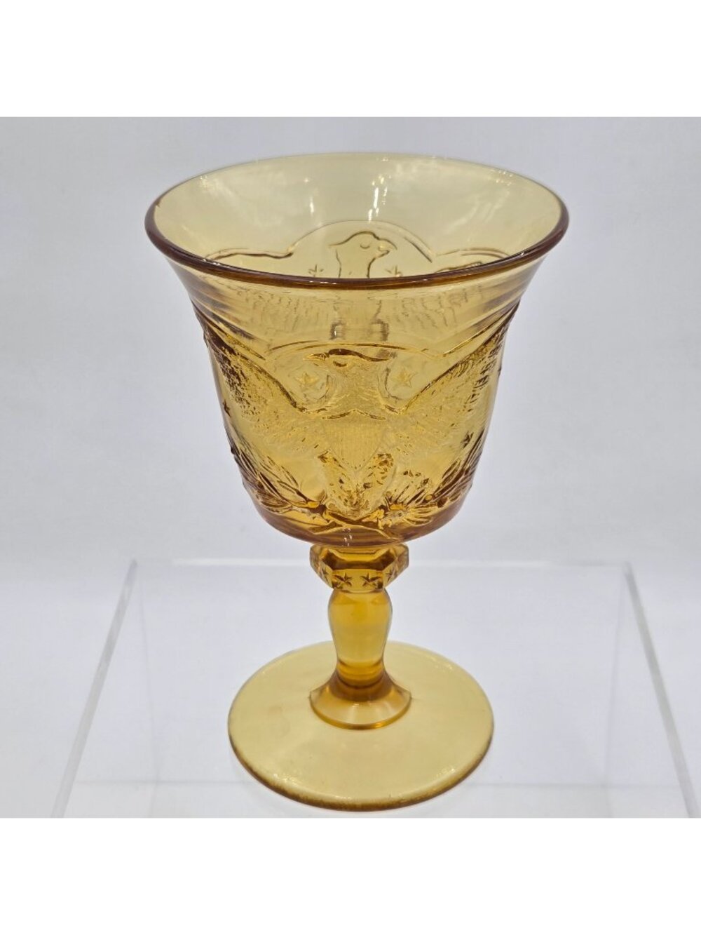 L. E. Smith Glass American Eagle Yellow Goblet 6½″ Pressed Glass U.S. Vintage